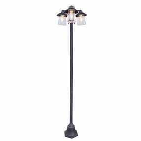 CGC ISABELLA Black & Bronze Vintage Triple Post Lantern with Glass ShadeWeatherproof outdoor lighting