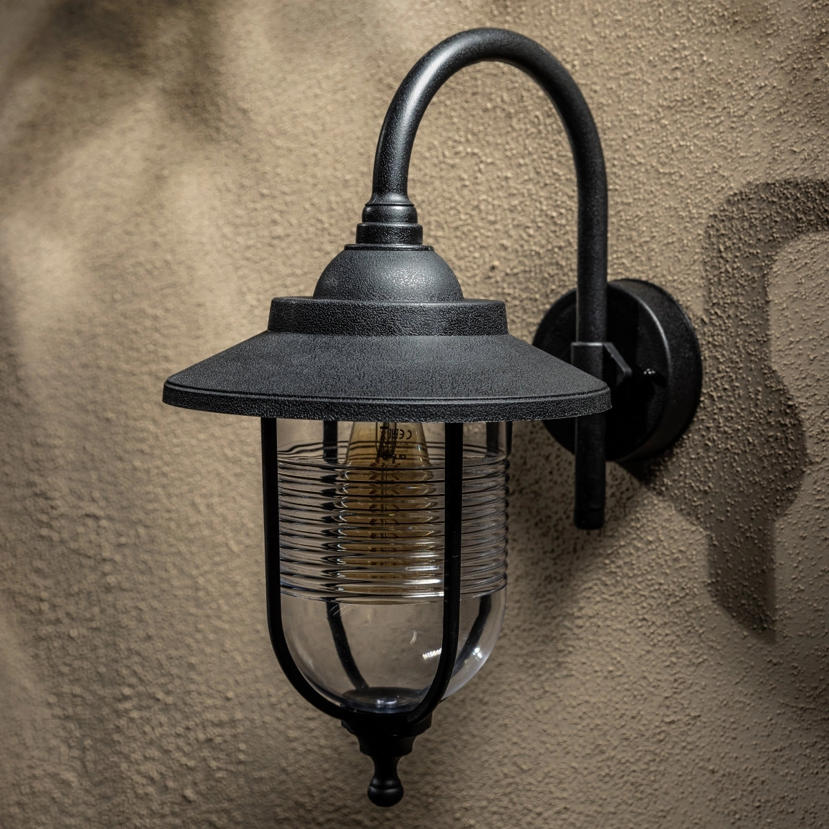 CGC JEMIMA Black Fisherman Hooked Outdoor Wall Lantern Light