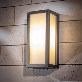 CGC KINSLEY Black E27 Outdoor Wall Light Box Lantern Opal Diffuser IP54Outdoor wall sconces with motion sensor