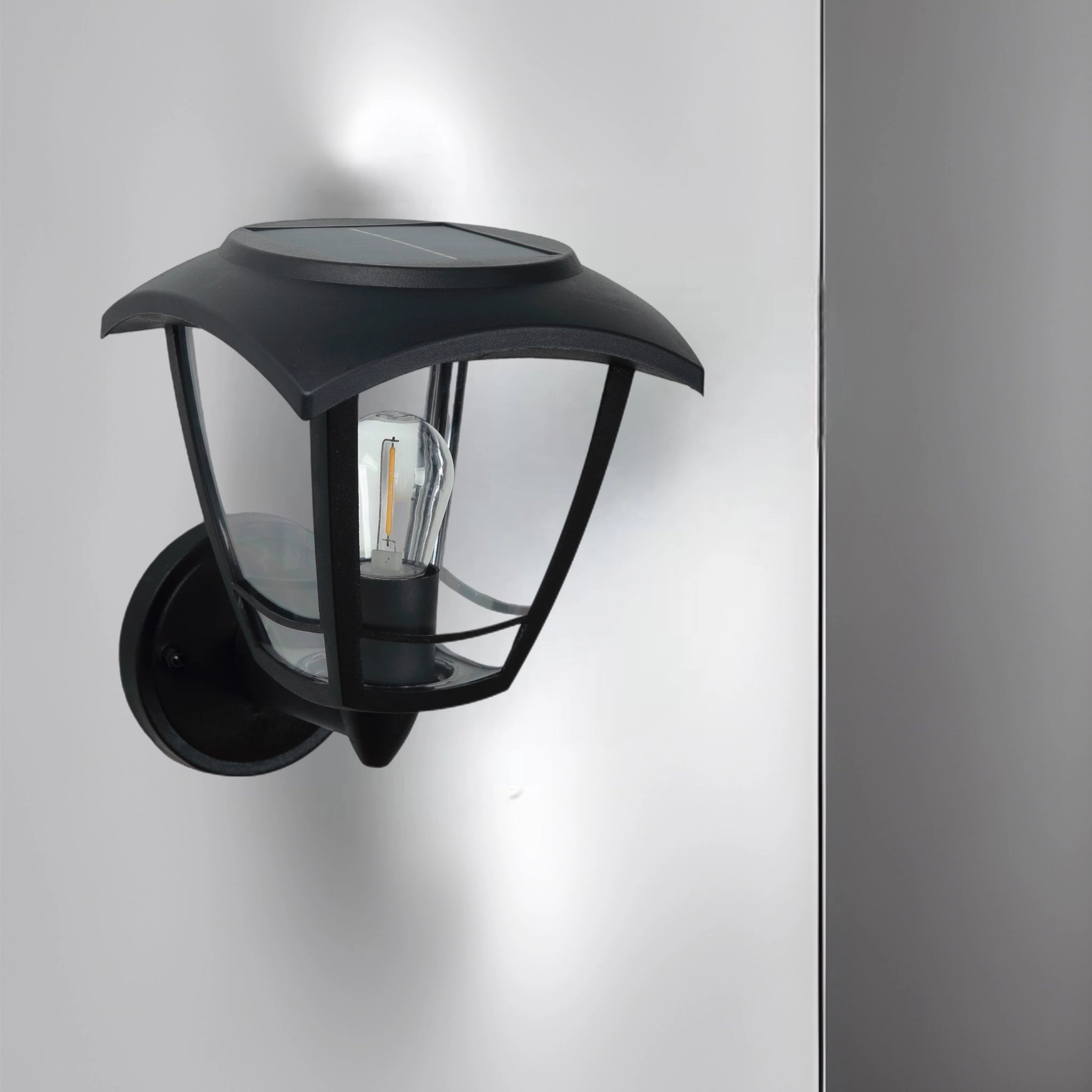 CGC LARA Black Solar Outdoor Wall Lantern Traditional Filament LED Warm White Light IP44