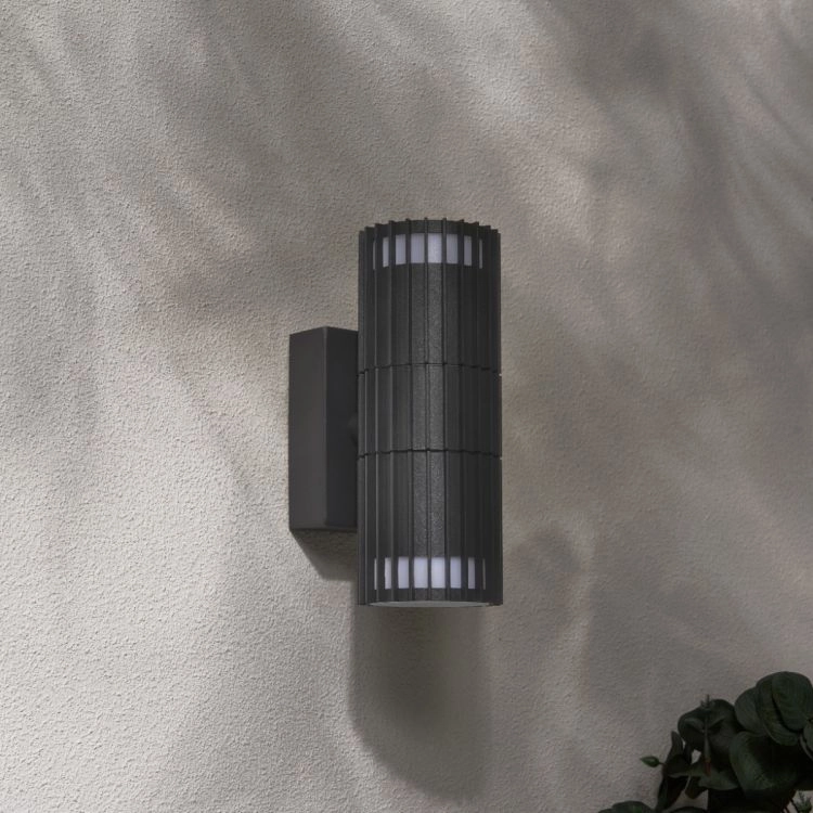 CGC LILLY Anthracite Dark Grey Ribbed GU10 Up & Down Outdoor Wall Light IP65