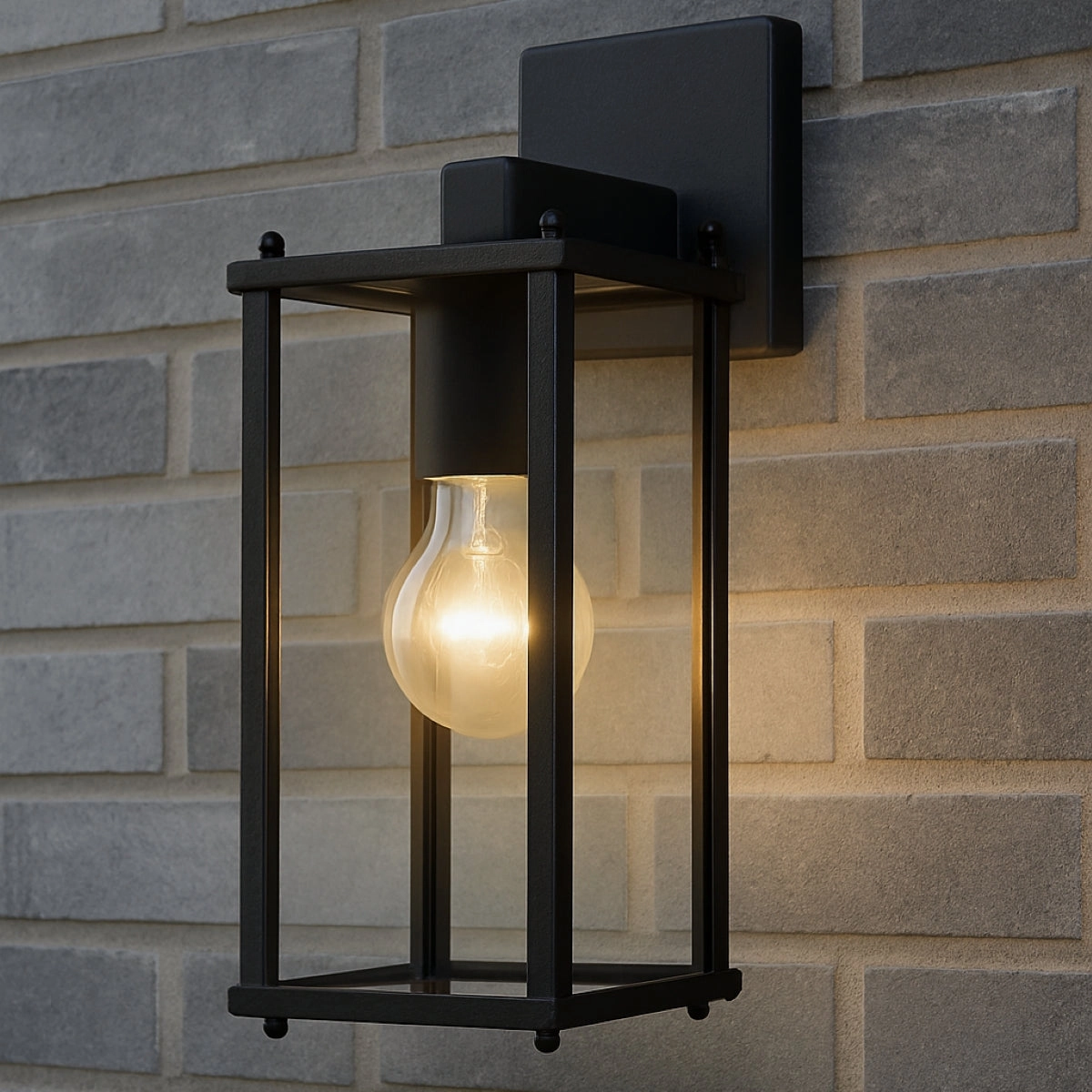 CGC MARIN Black Outdoor Wall Lantern Clear Bevelled Glass Diffuser Down IP44