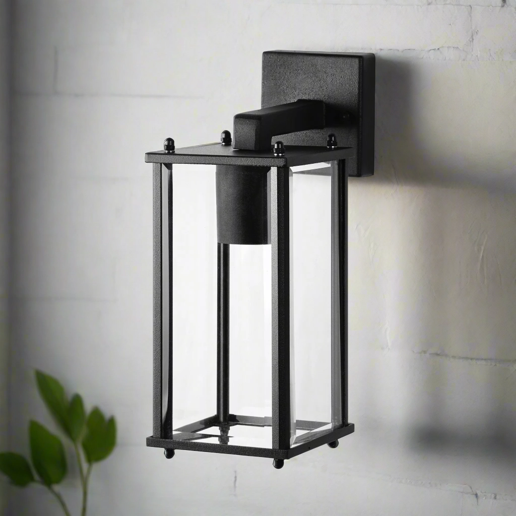 CGC MARIN Black Outdoor Wall Lantern Clear Bevelled Glass Diffuser Down IP44