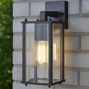 CGC MARIN Black Outdoor Wall Lantern Clear Bevelled Glass Diffuser Down IP44Weatherproof outdoor lighting