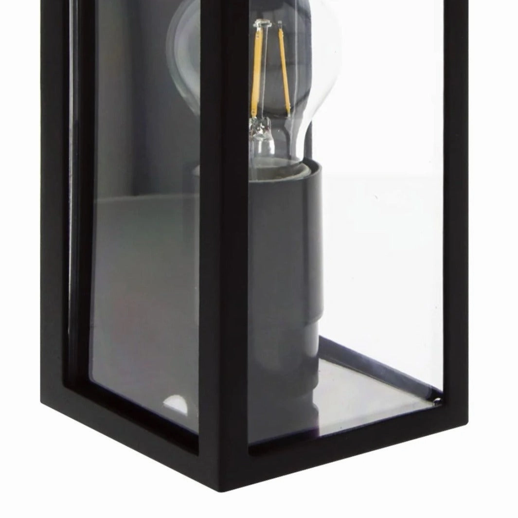 CGC MARINA Black E27 Outdoor Wall Light Box Lantern Clear Diffuser IP44