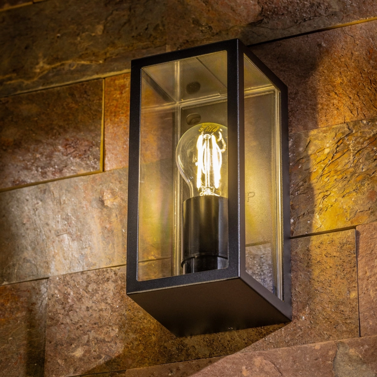 CGC MARINA Black E27 Outdoor Wall Light Box Lantern Clear Diffuser IP44Weatherproof outdoor lighting