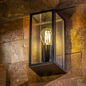 CGC MARINA Black E27 Outdoor Wall Light Box Lantern Clear Diffuser IP44Weatherproof outdoor lighting