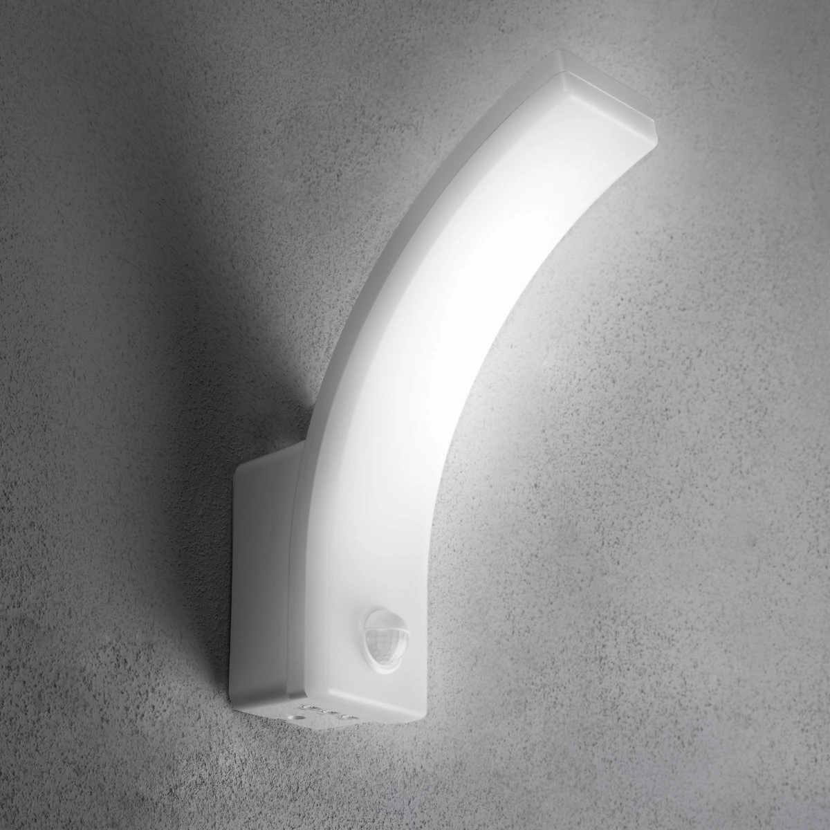 CGC MATEO White Curved LED Wall Light with PIR Motion Sensor Full Opal Front DiffuserWeatherproof outdoor lighting