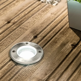 CGC MEADOW Four Round Large With Bulbs Stainless Steel Inground Or Decking LightsWeatherproof outdoor lighting