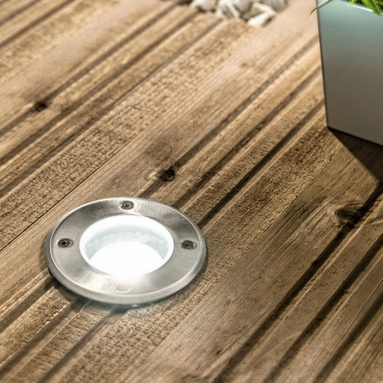 CGC MEADOW Four Round Large With Bulbs Stainless Steel Inground Or Decking LightsWeatherproof outdoor lighting