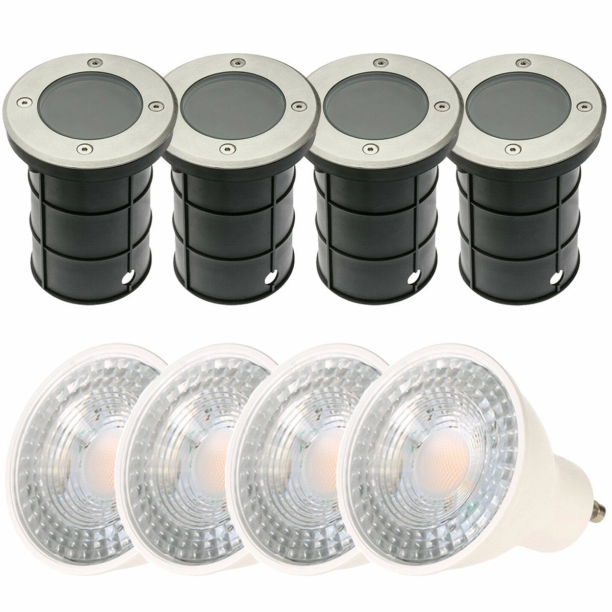 CGC MEADOW Four Round Large With Bulbs Stainless Steel Inground Or Decking Lights