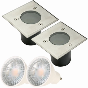 CGC MYAH Two Square Small With Bulbs Stainless Steel Inground Or Decking LightsWeatherproof outdoor lighting