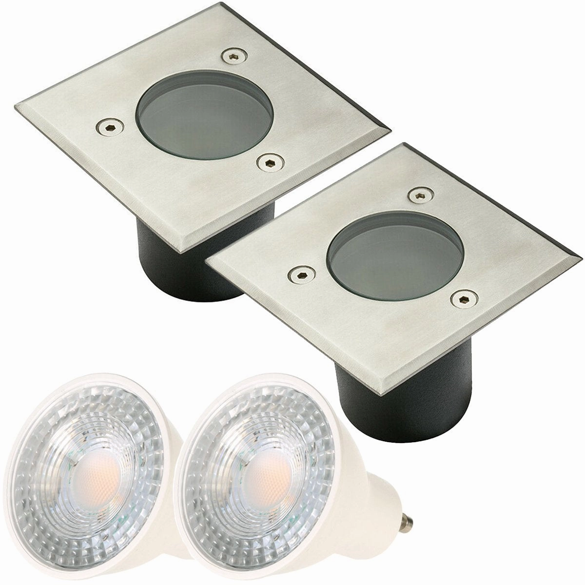 CGC MYAH Two Square Small With Bulbs Stainless Steel Inground Or Decking LightsWeatherproof outdoor lighting