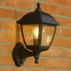 CGC MYRA Large Black Outdoor Wall Lantern Light PIR Motion Sensor with Clear Diffuser IP44 Polycarbonate CoastalWeatherproof outdoor lighting