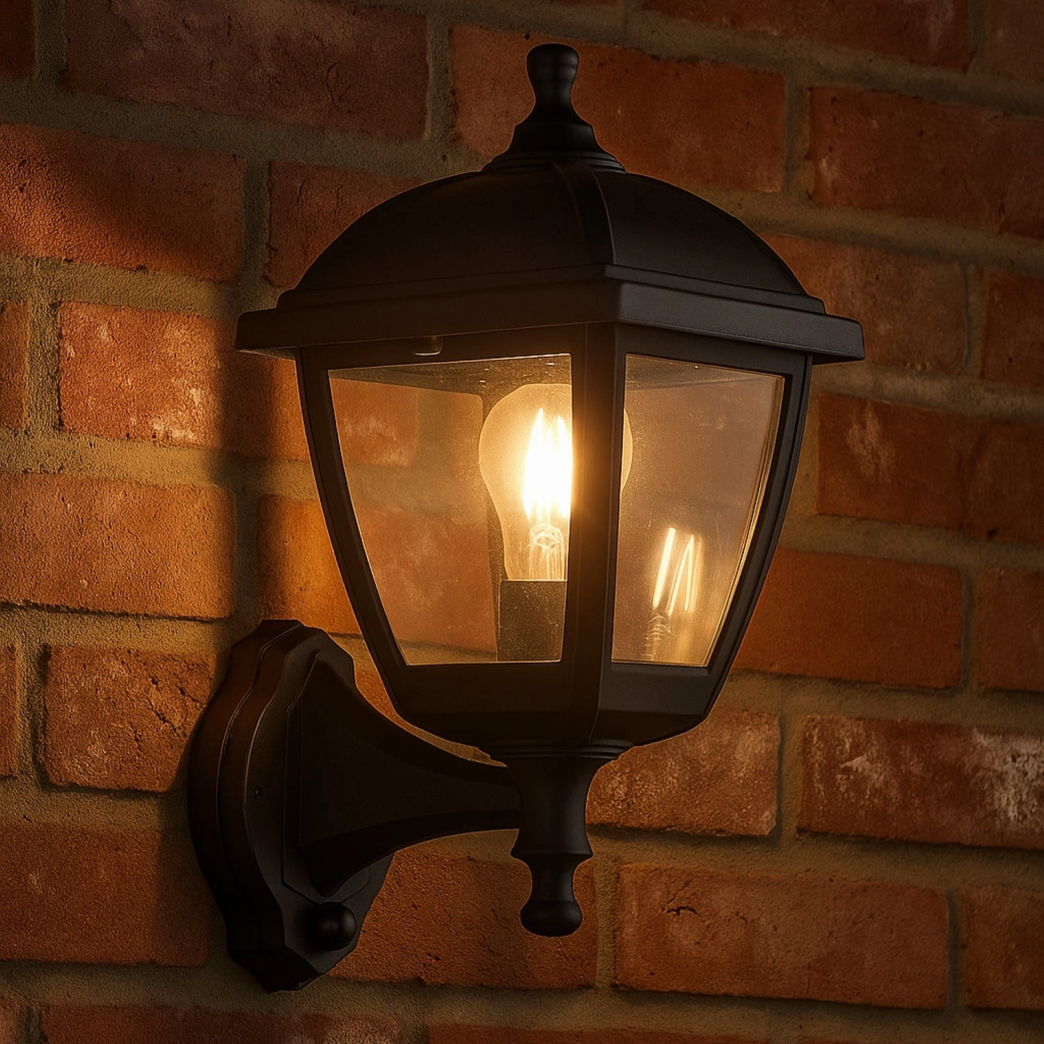 CGC MYRA Large Black Outdoor Wall Lantern Light PIR Motion Sensor with Clear Diffuser IP44 Polycarbonate Coastal
