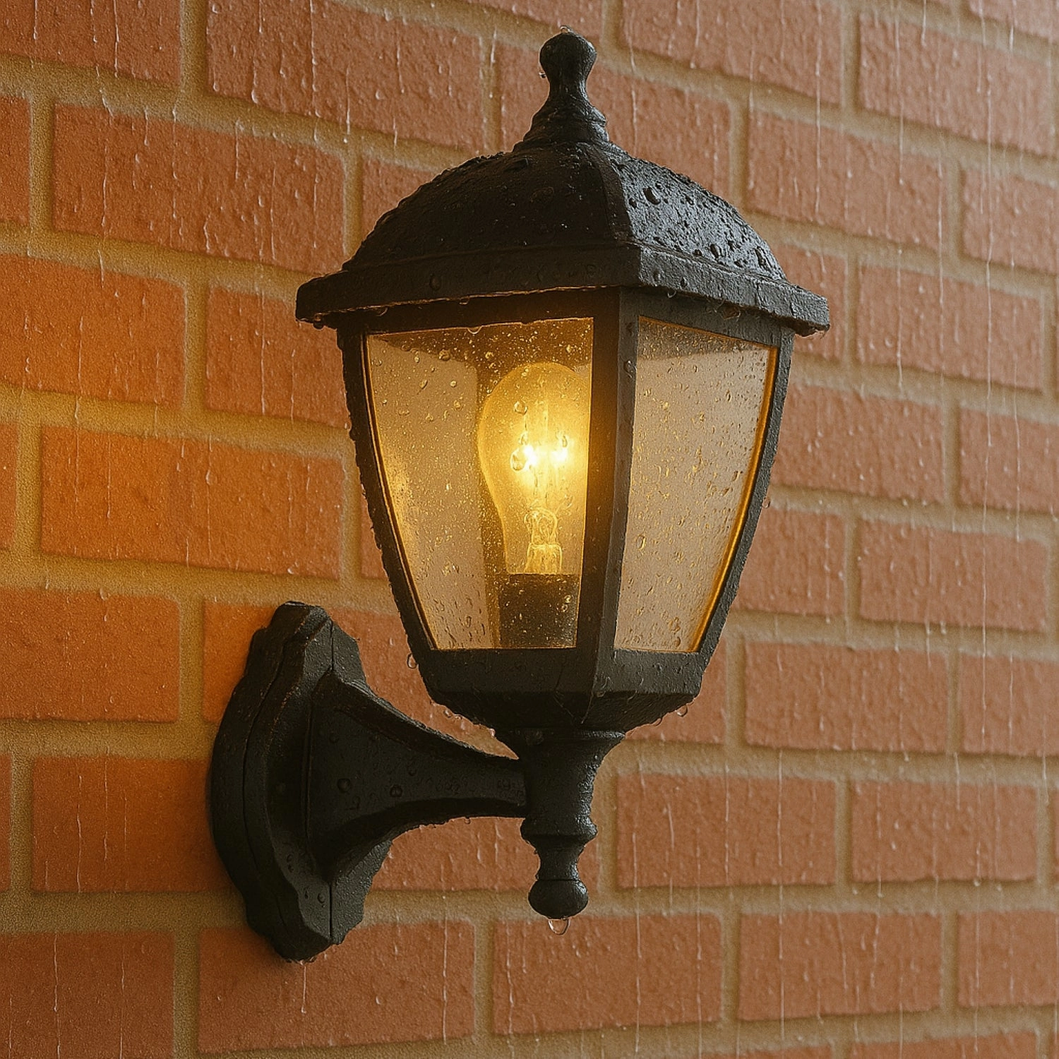 CGC MYRA Large Black Outdoor Wall Lantern Light with Clear Diffuser IP44 Polycarbonate Coastal