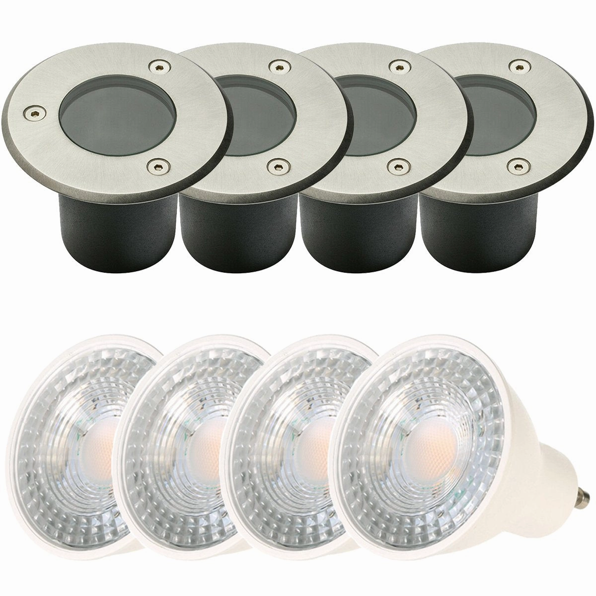 CGC NOLA Four Round Small With Bulbs Stainless Steel Inground Or Decking LightsWeatherproof outdoor lighting