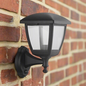 CGC NOVA Large Black Outdoor Wall Lantern Light PIR Motion Sensor with Clear Diffuser IP44 Polycarbonate CoastalWeatherproof outdoor lighting