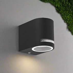 CGC OAX Black Curved GU10 Single Down Outdoor Wall Light with Halo Front Illumination IP54 240VOutdoor wall sconces with motion sensor