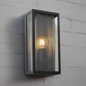 CGC SILAS Anthracite Dark Grey Outdoor Box Lantern Wall Light with Silver Mesh Insert IP44 E27Weatherproof outdoor lighting