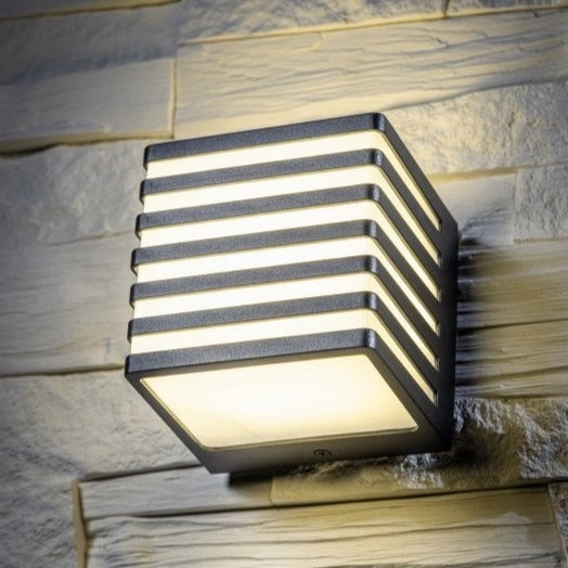 CGC SIROLO Black Square LED Outdoor Cube Wall Light Decorative Grill 4000k IP54 10W 1000lmWeatherproof outdoor lighting