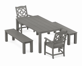 Chinoiserie 5-Piece Parsons Dining Set with Benchesoutdoor patio furniture set