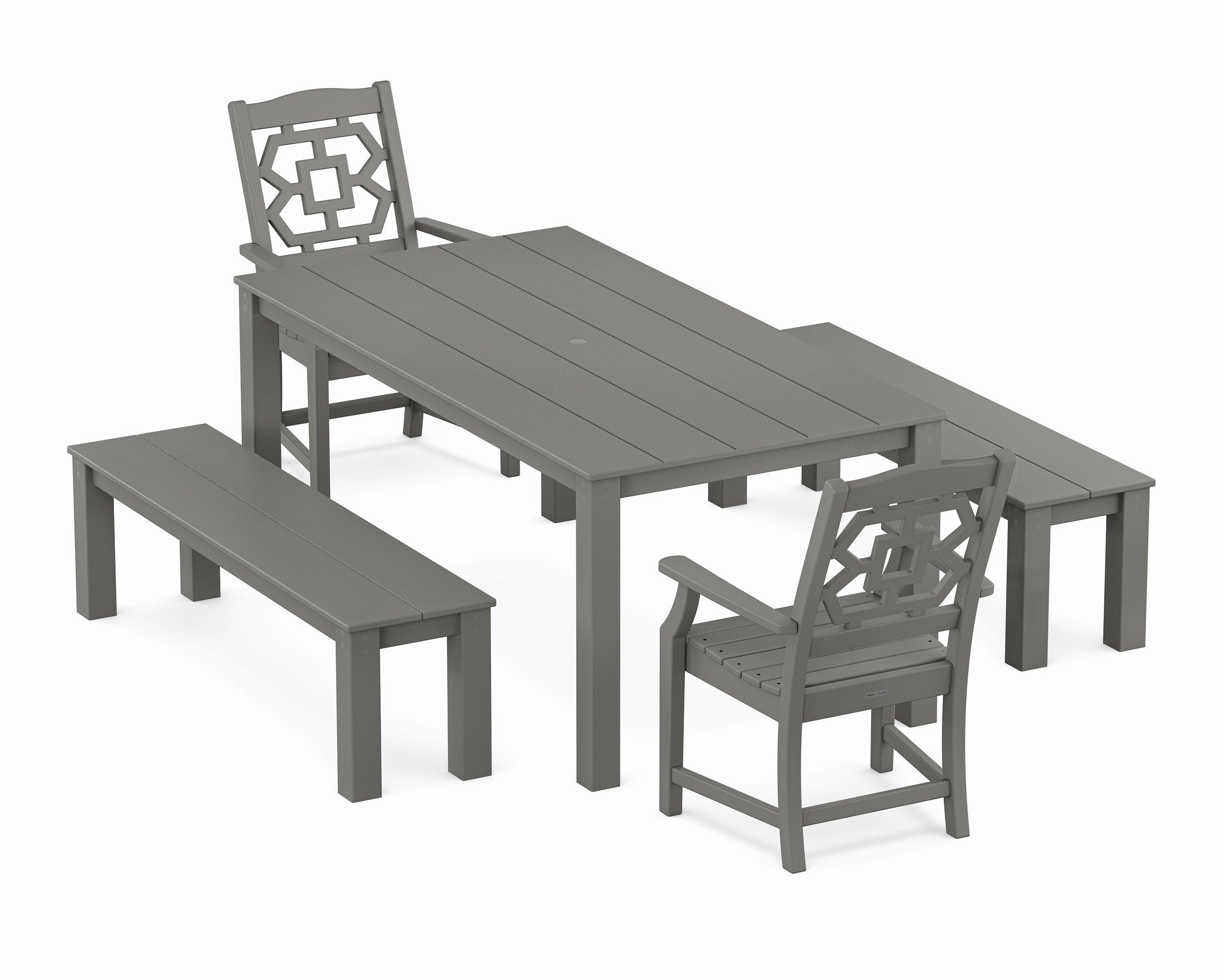 Chinoiserie 5-Piece Parsons Dining Set with Benchesoutdoor patio furniture set
