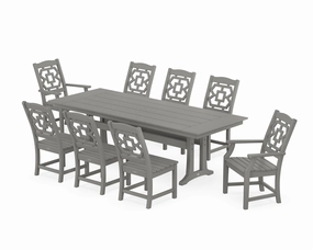 Chinoiserie 9-Piece Farmhouse Dining Set with Trestle Legsoutdoor patio furniture set