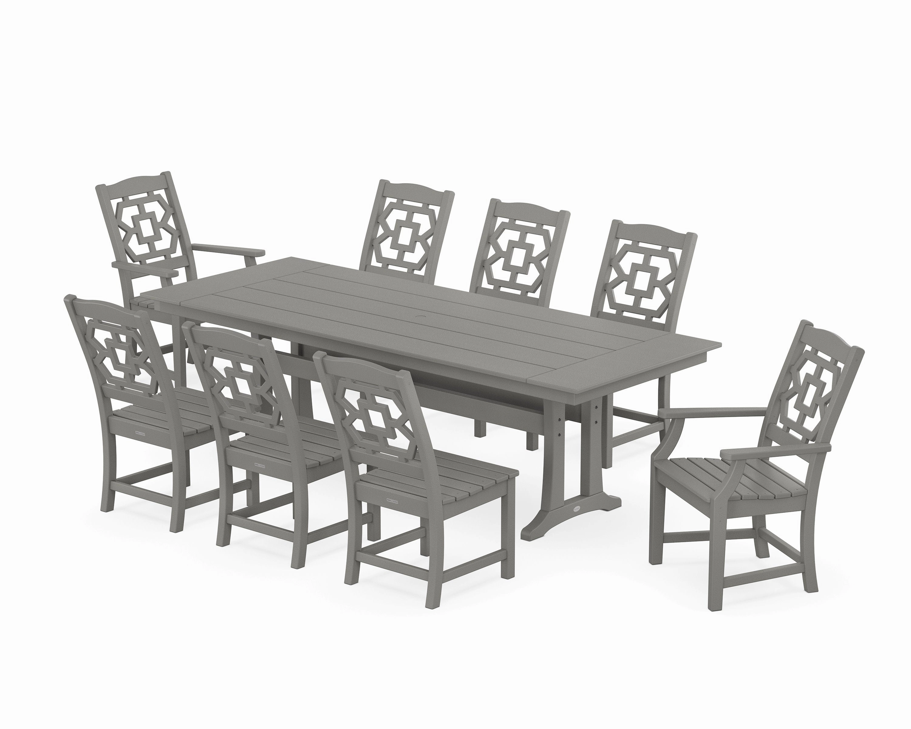 Chinoiserie 9-Piece Farmhouse Dining Set with Trestle Legsoutdoor patio furniture set