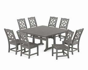 Chinoiserie 9-Piece Square Farmhouse Side Chair Dining Set with Trestle Legsoutdoor patio furniture set