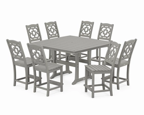 Chinoiserie 9-Piece Square Side Chair Counter Set with Trestle Legsoutdoor patio furniture set