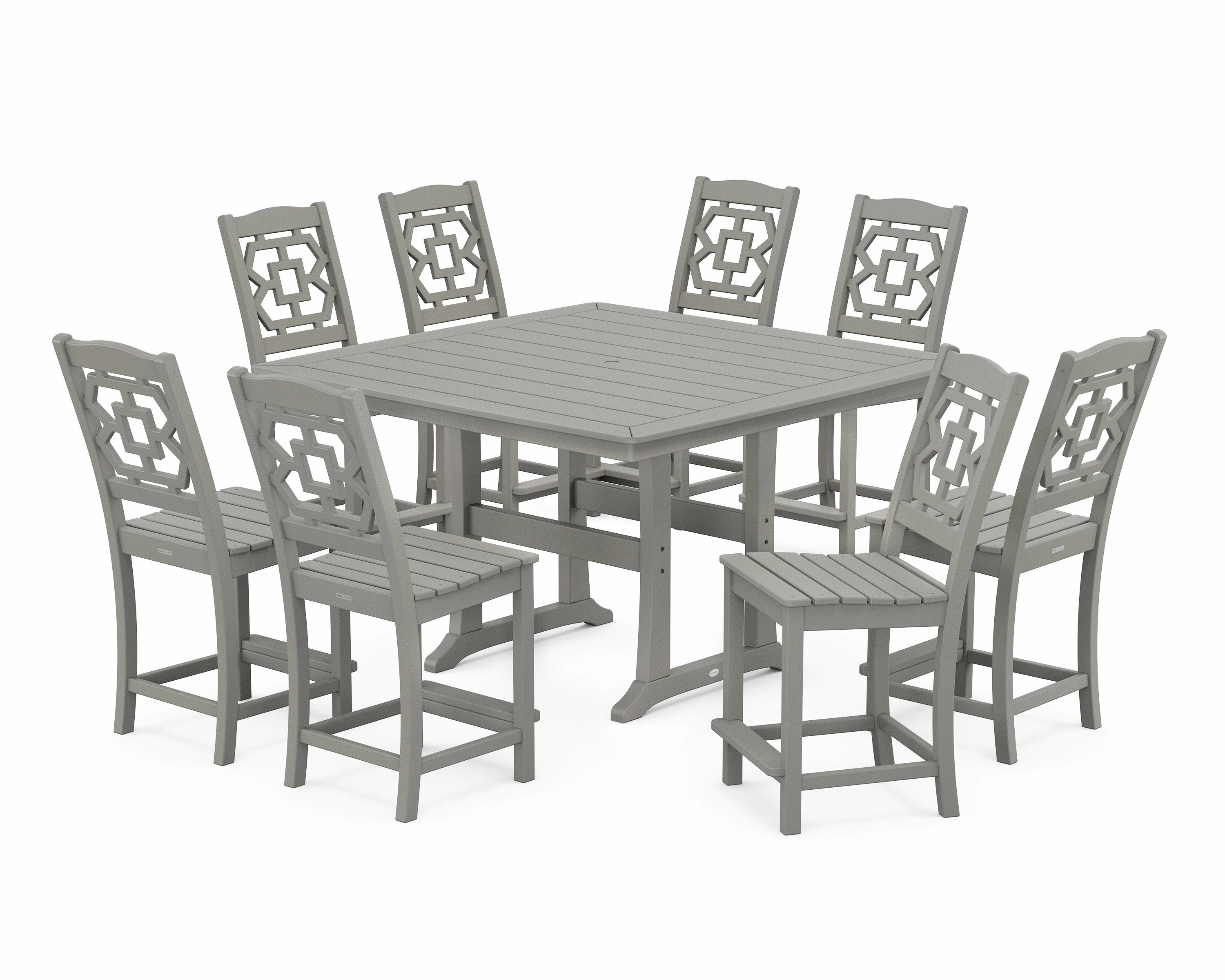 Chinoiserie 9-Piece Square Side Chair Counter Set with Trestle Legsoutdoor patio furniture set