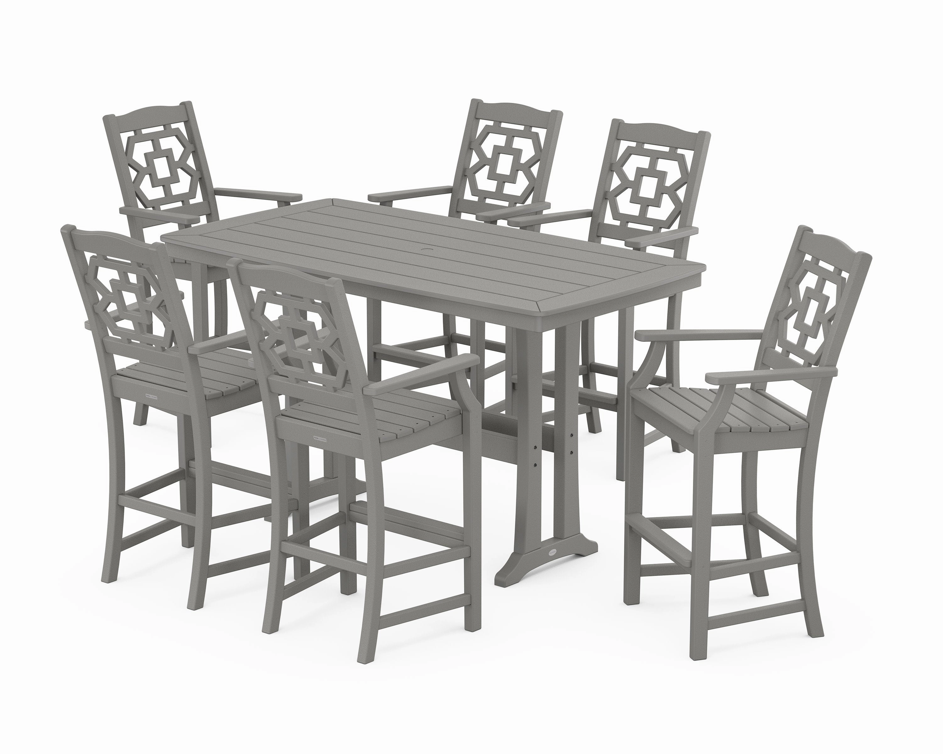 Chinoiserie Arm Chair 7-Piece Bar Set with Trestle Legsoutdoor patio furniture set