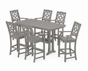 Chinoiserie Arm Chair 7-Piece Bar Set with Trestle Legsoutdoor patio furniture set