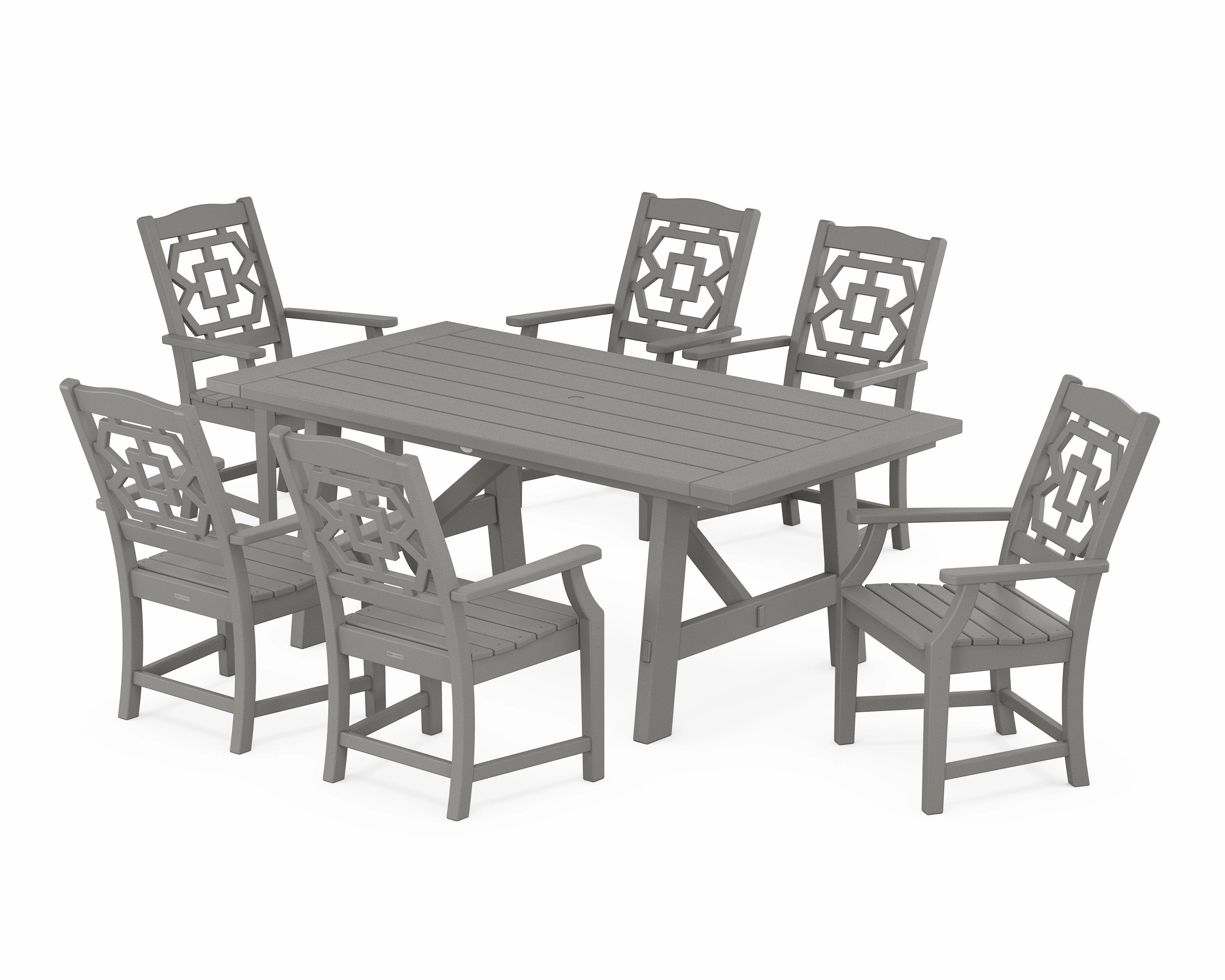 Chinoiserie Arm Chair 7-Piece Rustic Farmhouse Dining Setoutdoor patio furniture set