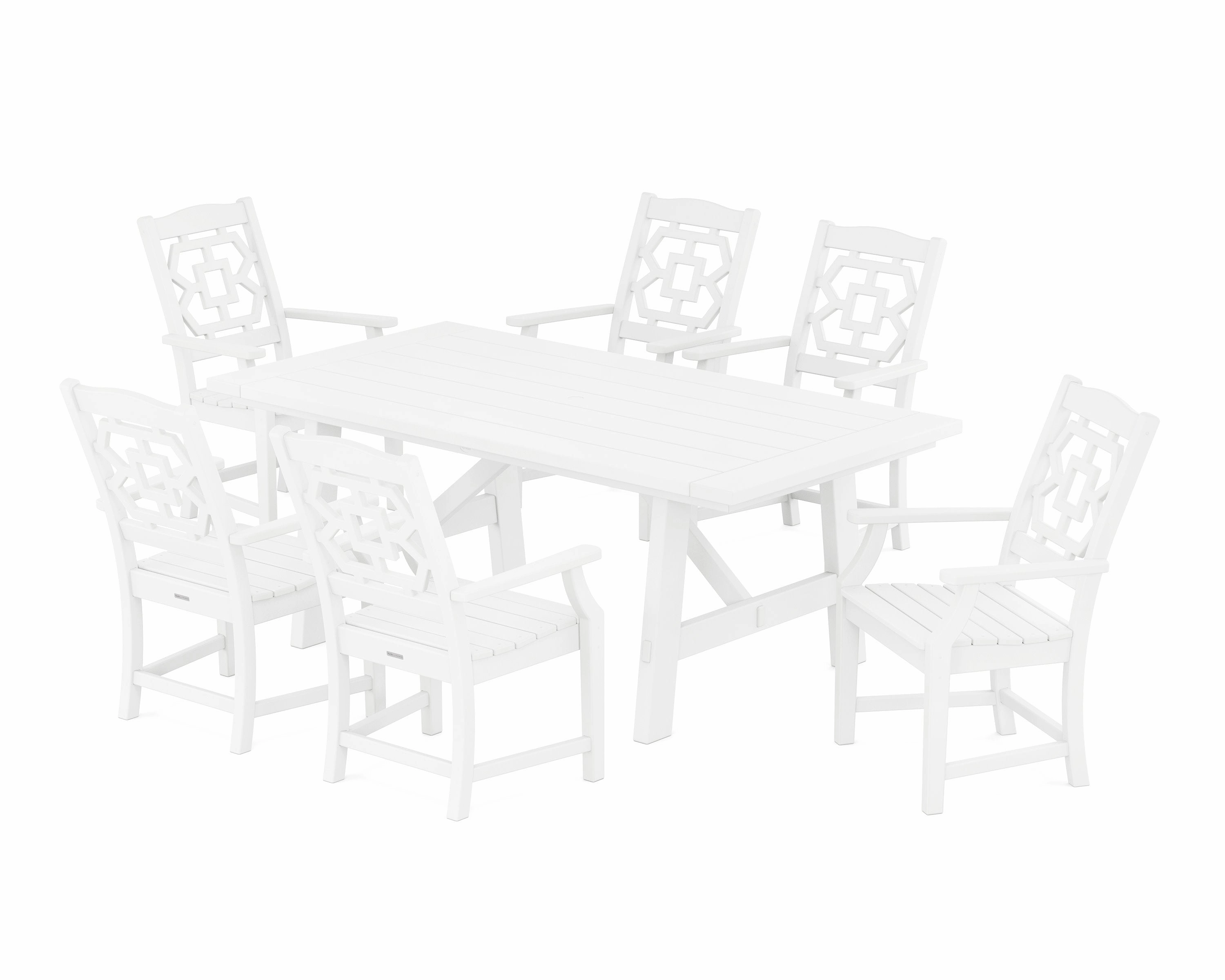 Chinoiserie Arm Chair 7-Piece Rustic Farmhouse Dining Set