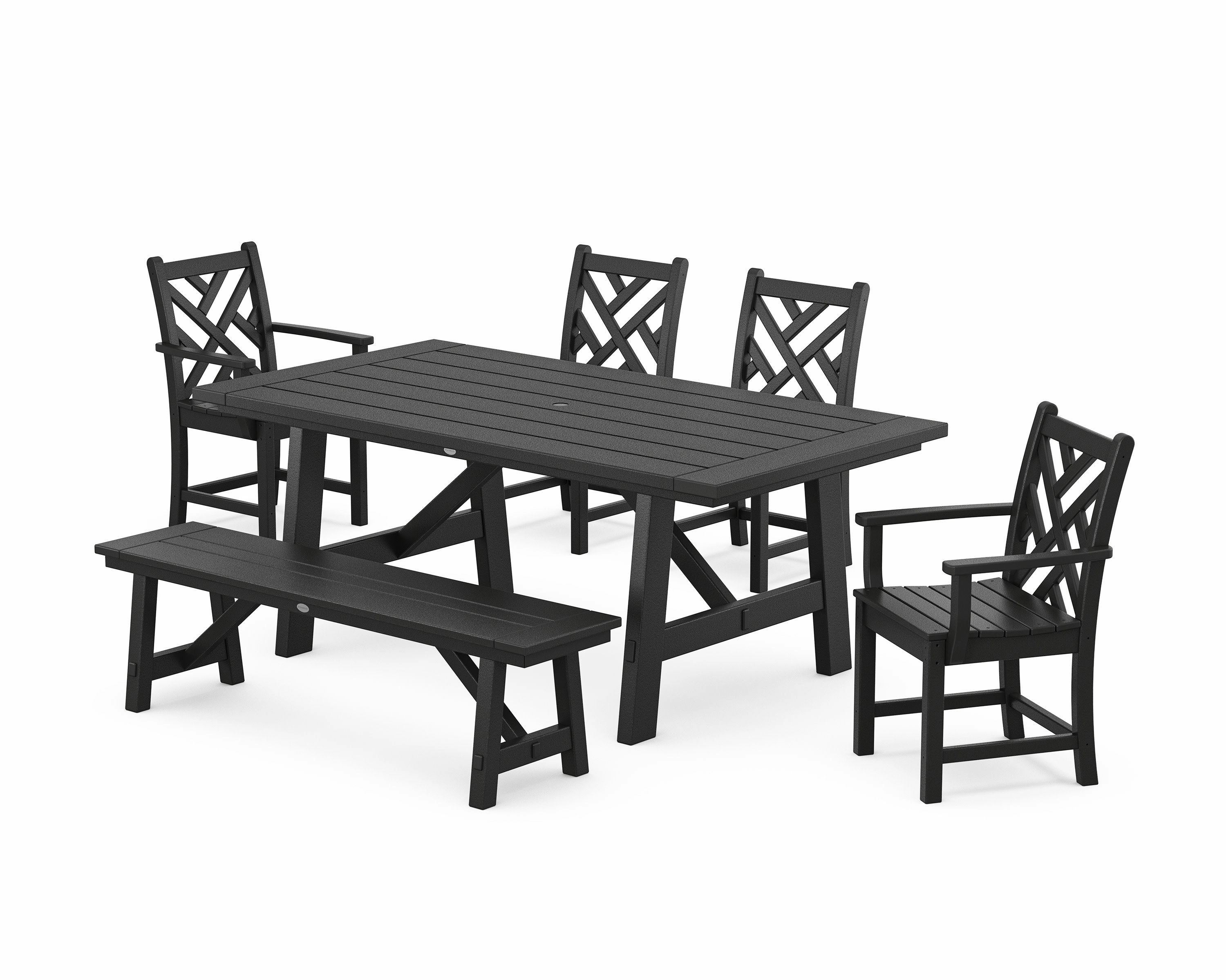 Chippendale 6-Piece Rustic Farmhouse Dining Set With Bench