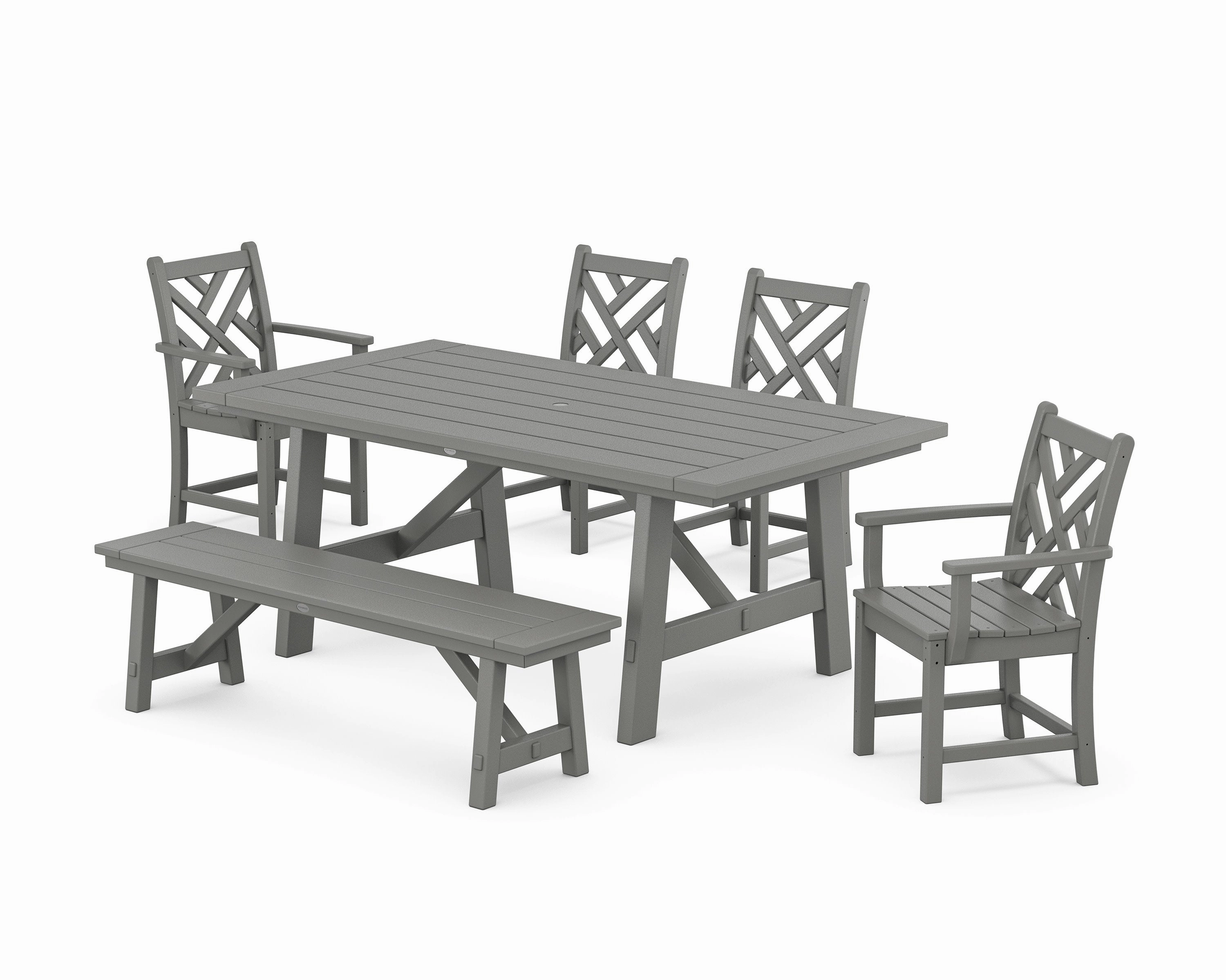 Chippendale 6-Piece Rustic Farmhouse Dining Set With Benchoutdoor patio furniture set