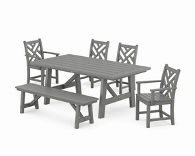 Chippendale 6-Piece Rustic Farmhouse Dining Set With Benchoutdoor patio furniture set