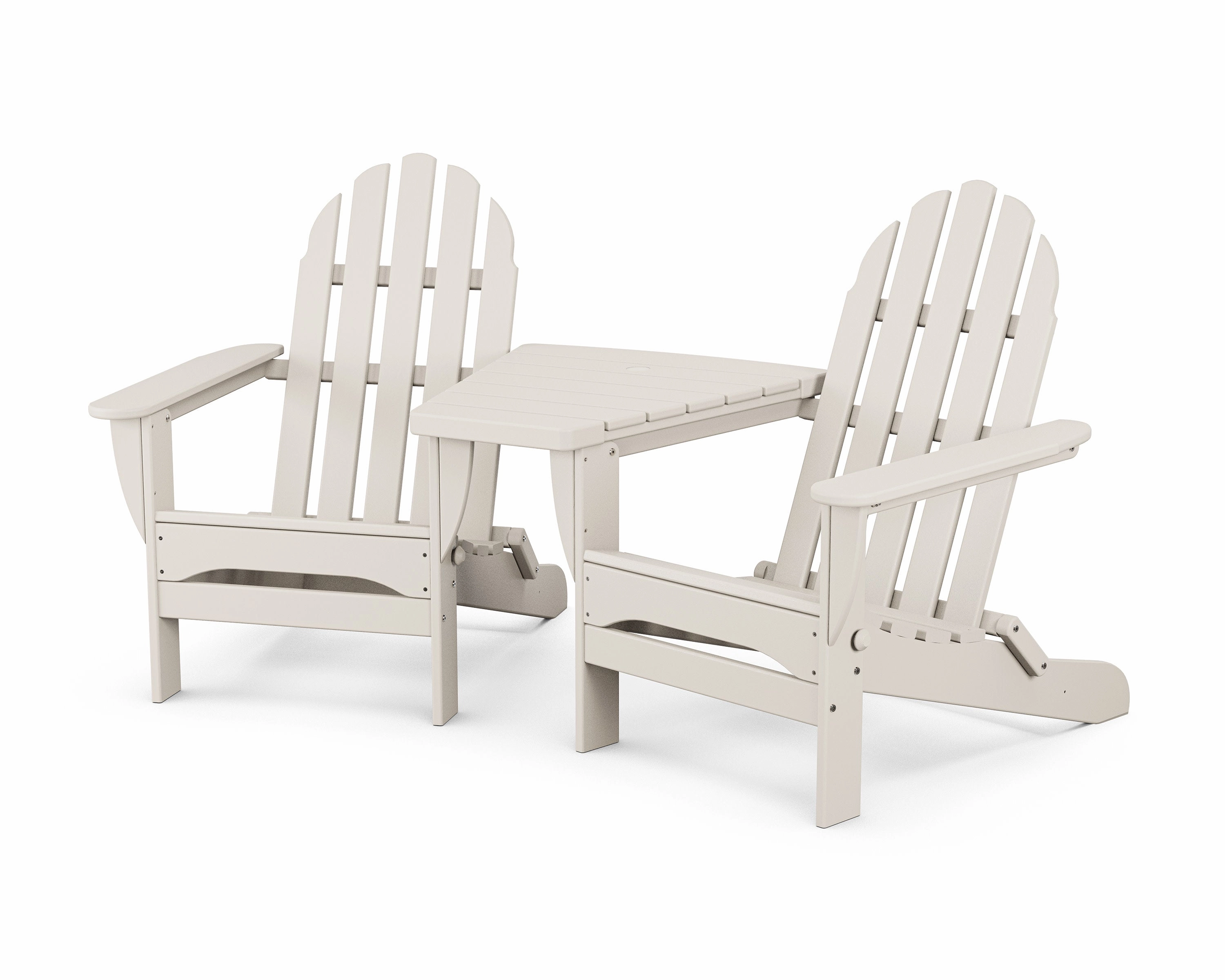 Classic Folding Adirondacks with Angled Connecting Table