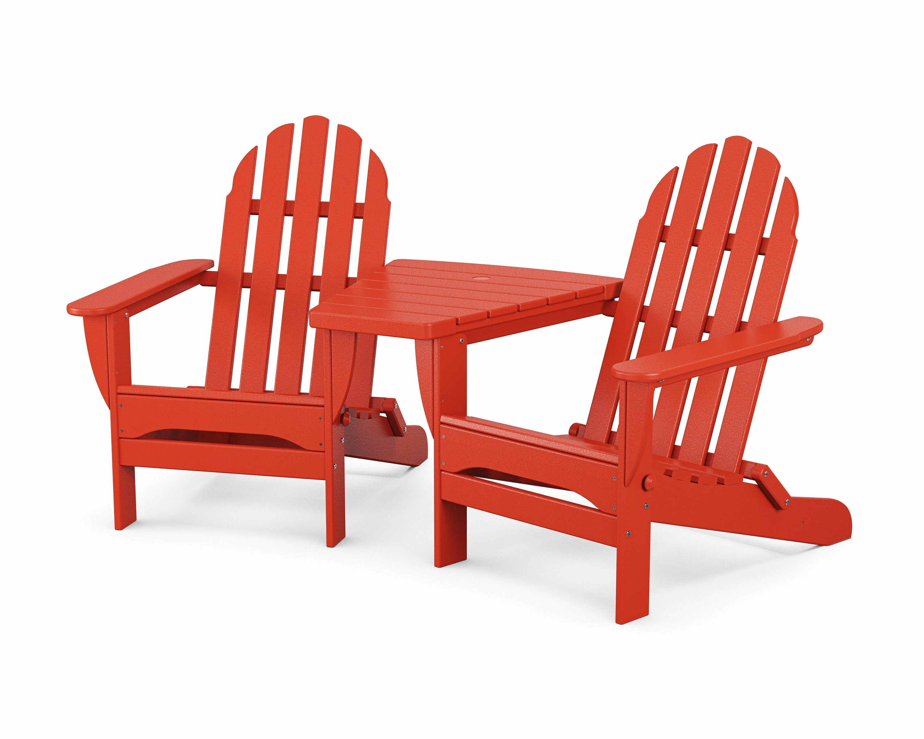 Classic Folding Adirondacks with Angled Connecting Table