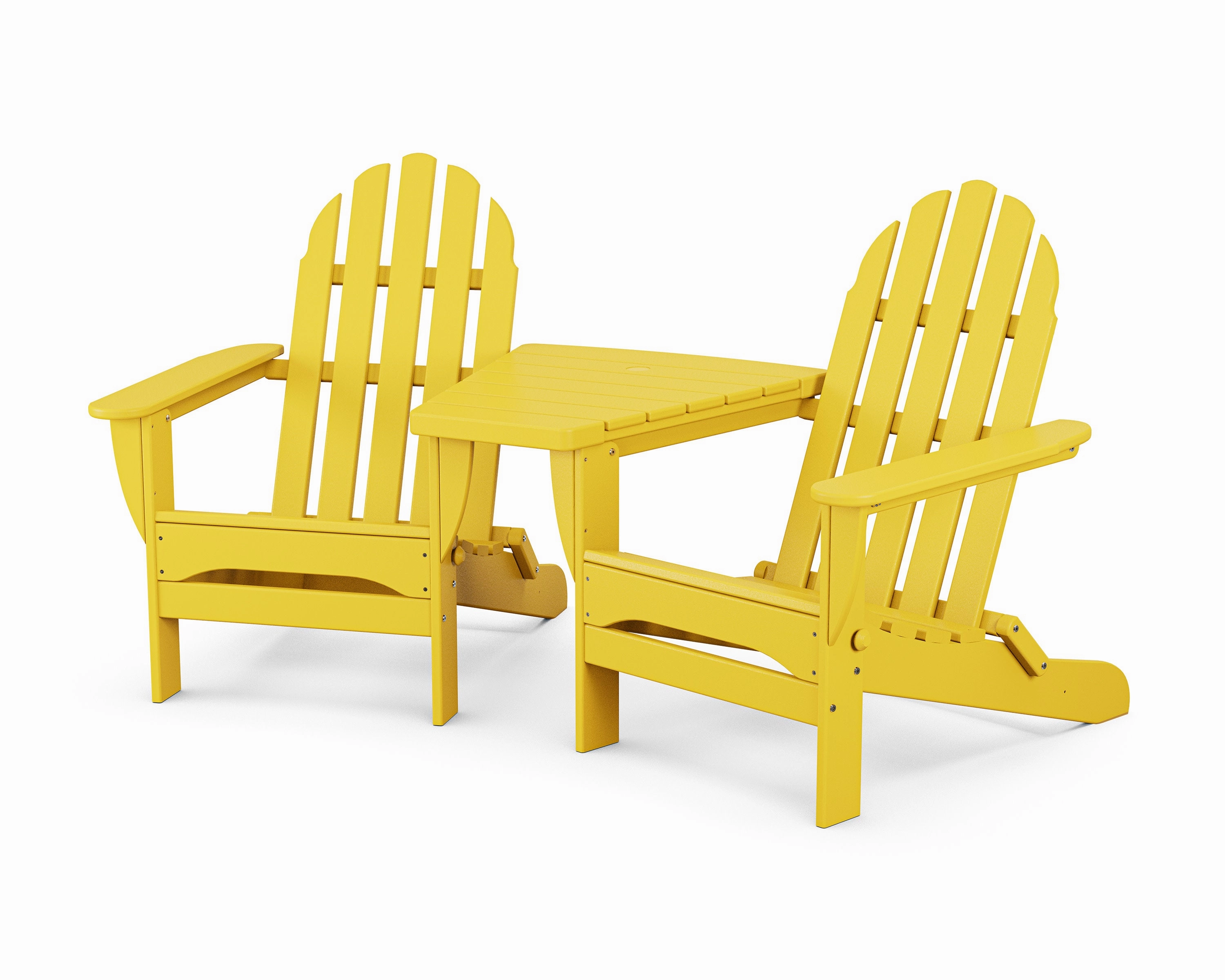 Classic Folding Adirondacks with Angled Connecting Table