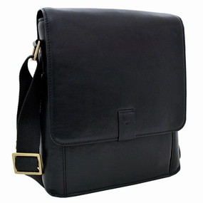 Todays Hot Savings Hidesign Aiden Medium Leather Messenger Cross Body Bag Black