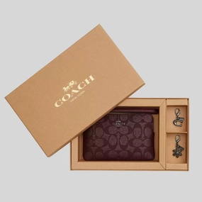 Coach Boxed Corner Zip Wristlet In Signature Canvas With Charms Wine Multi Cw958 Online Exclusive Savings