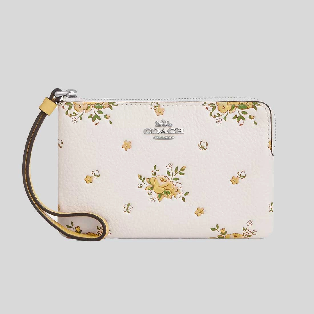 Best Deal Online Coach Corner Zip Wristlet With Floral Print Chalk Multi Caq58
