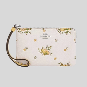 Best Deal Online Coach Corner Zip Wristlet With Floral Print Chalk Multi Caq58