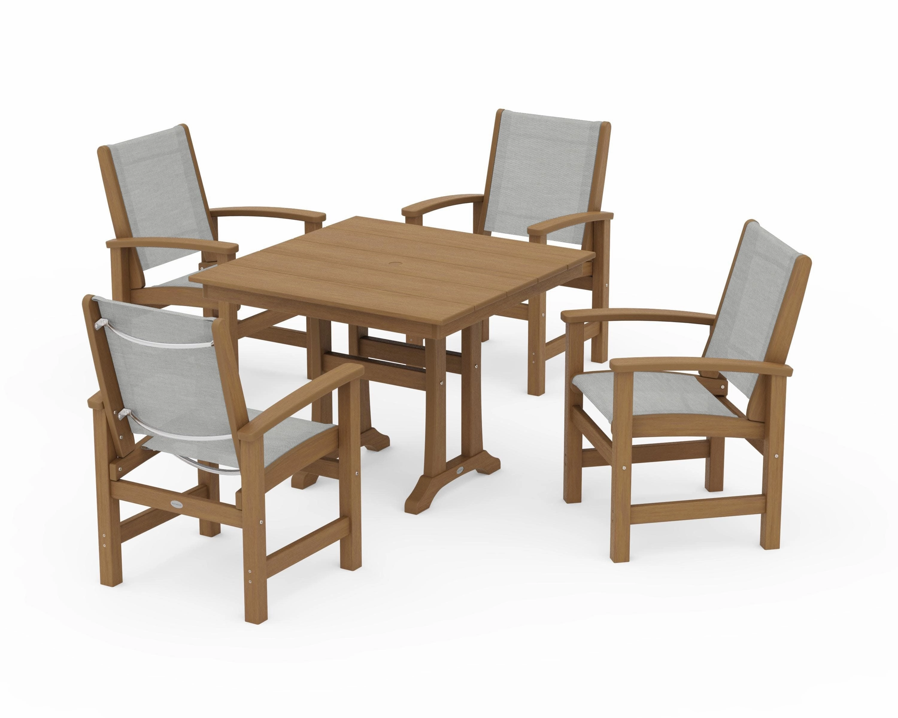 Coastal 5-Piece Farmhouse Dining Set With Trestle Legs