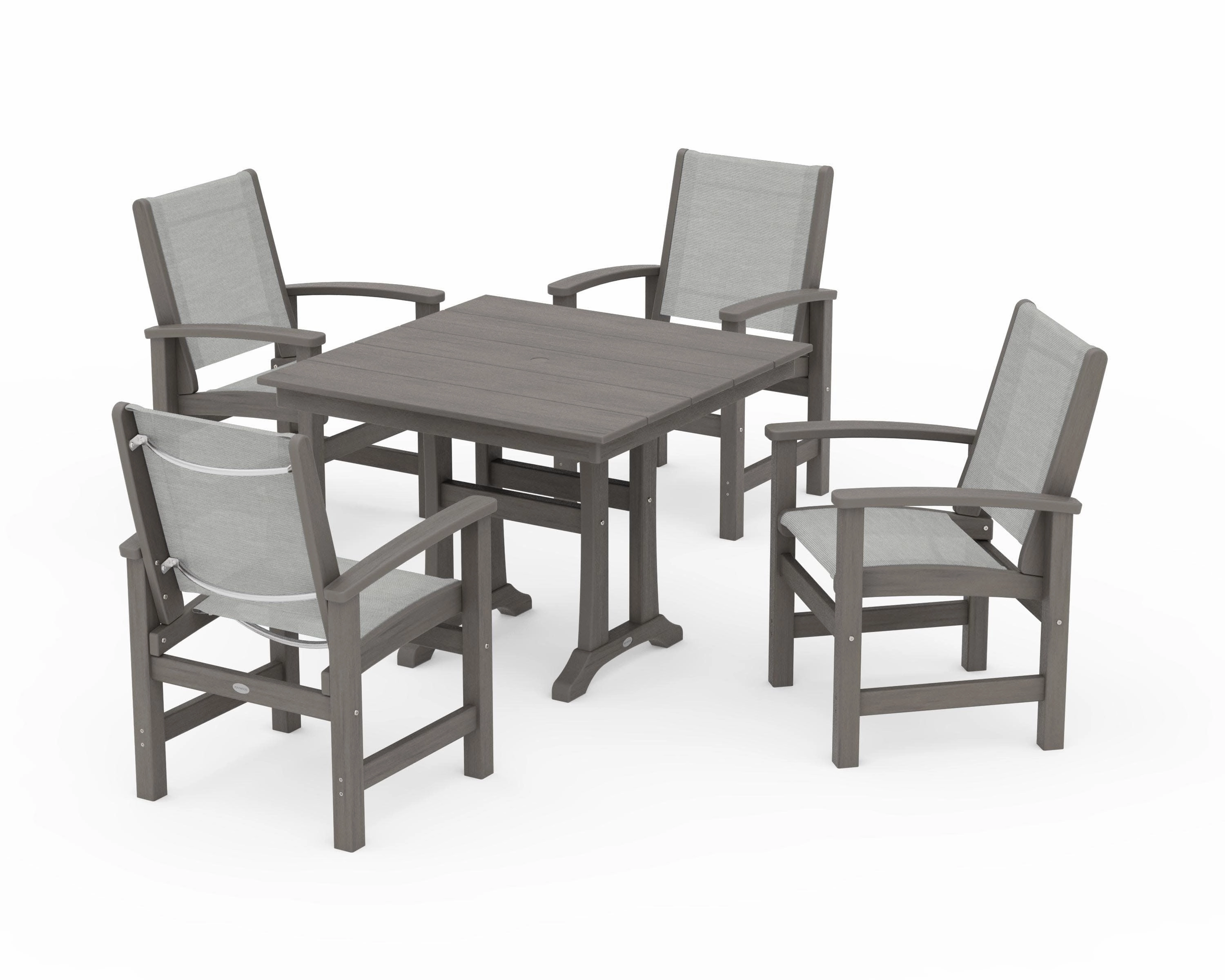 Coastal 5-Piece Farmhouse Dining Set With Trestle Legs