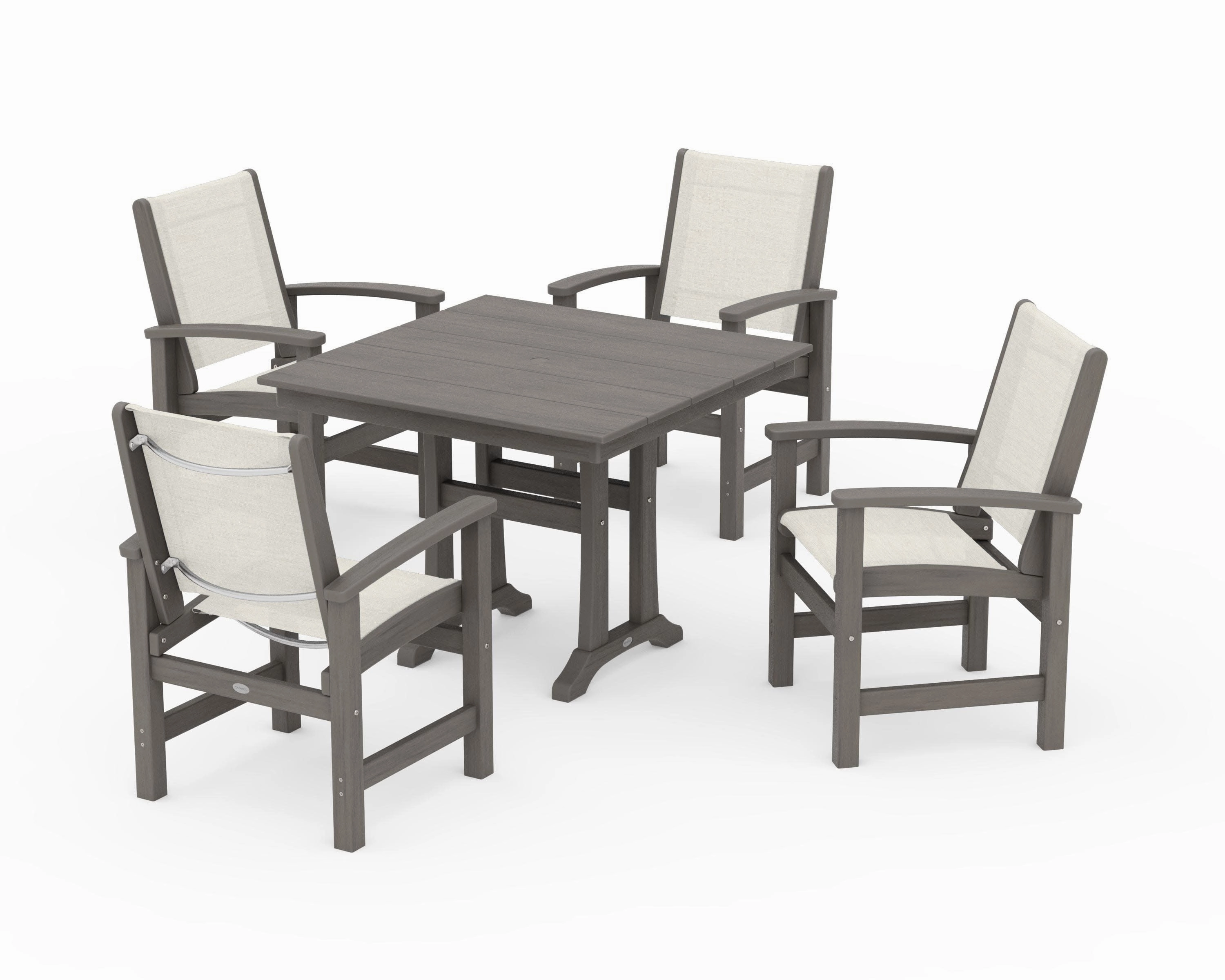 Coastal 5-Piece Farmhouse Dining Set With Trestle Legs