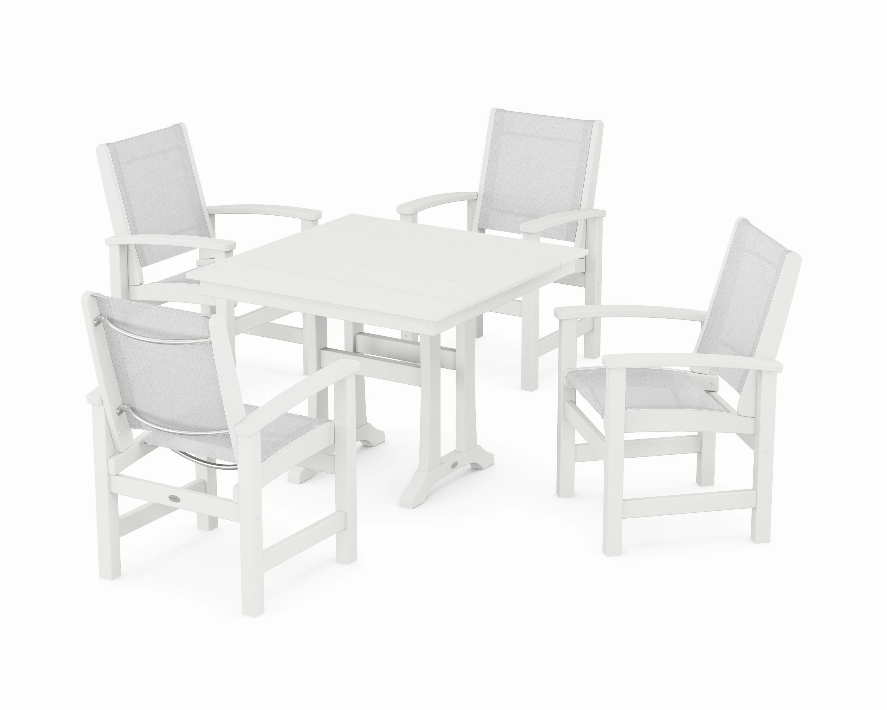 Coastal 5-Piece Farmhouse Dining Set With Trestle Legs